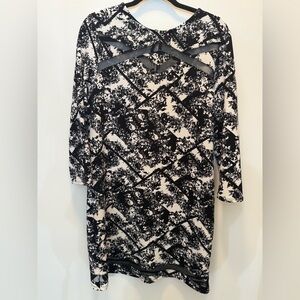 Xhileration Floral Black and White Dress with Mesh Accents -‎ Size L